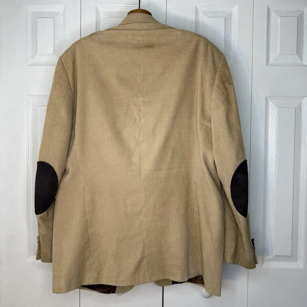 Vtg LRL Ralph Lauren Tan Corduroy 2 Button Blazer Jacket 48R Elbow‎ Patches